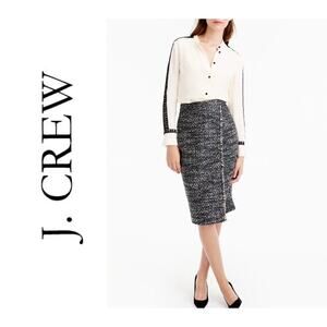 J. Crew Faux Wrap Pencil Skirt in Metallic Tweed Size 10 NWT Wool Blend Navy